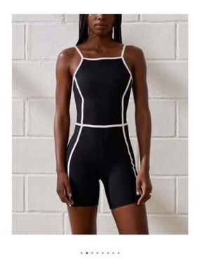 Abercrombie & Fitch Black Spaghetti-Strap Romper with White Piping